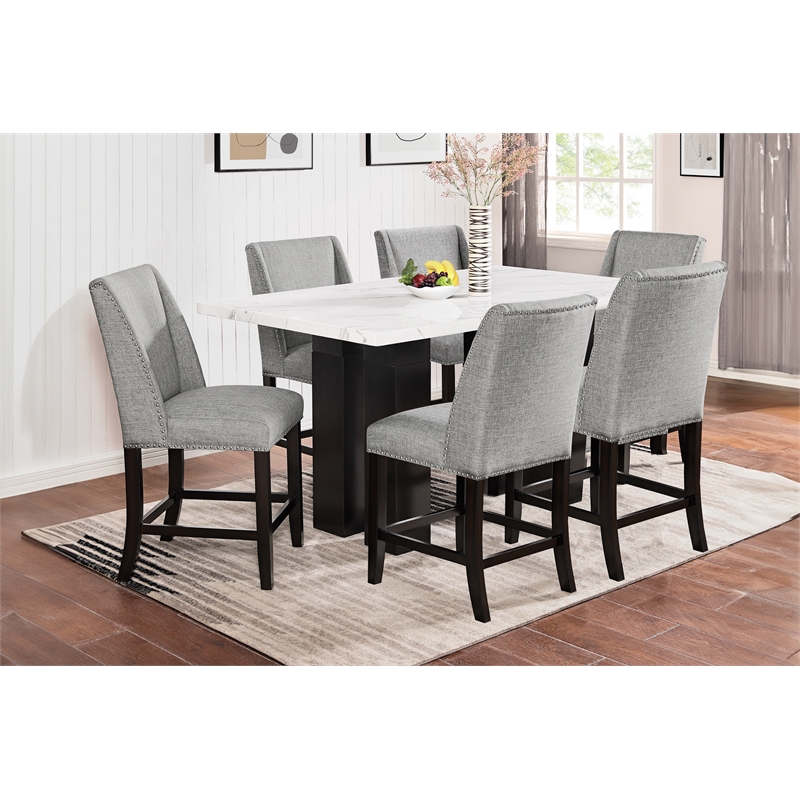 New Classic Furniture Faust 7-Piece Wood Counter Table Set with 6 Chairs in Gray