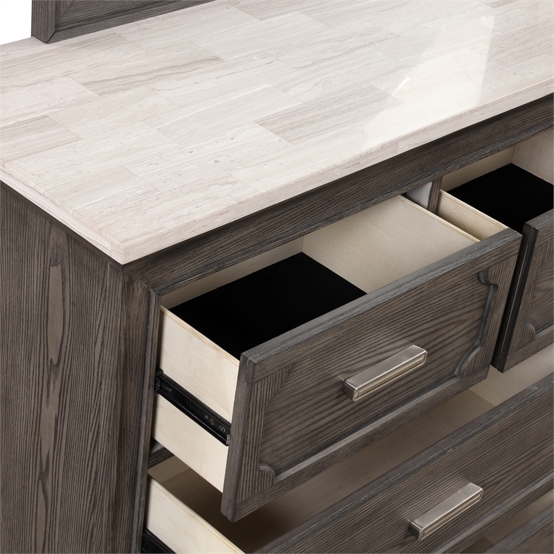 New Classic Furniture Lisbon Solid Wood 7-Drawers Dresser with Mirror in Gray