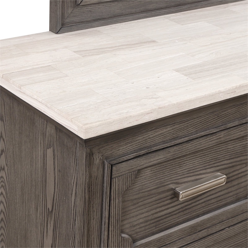 New Classic Furniture Lisbon Solid Wood 7-Drawers Dresser with Mirror in Gray