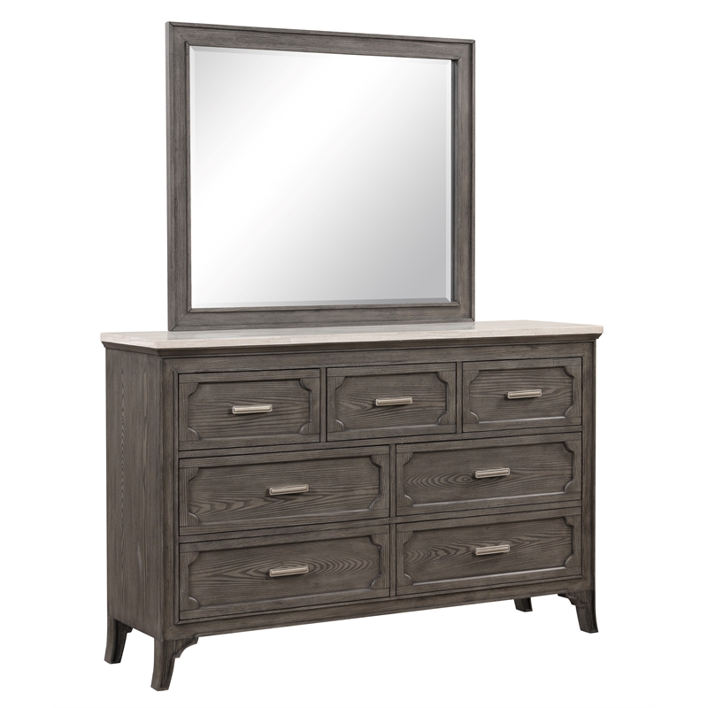 New Classic Furniture Lisbon Solid Wood 7-Drawers Dresser with Mirror in Gray