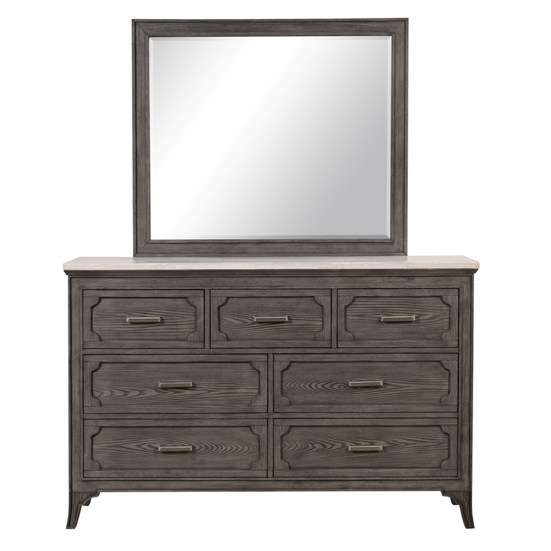 New Classic Furniture Lisbon Solid Wood 7-Drawers Dresser with Mirror in Gray
