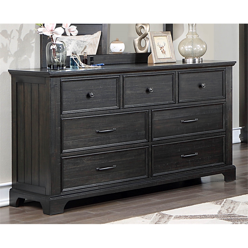 New Classic Furniture Stafford County Solid Wood 7-Drawer Dresser in Walnut