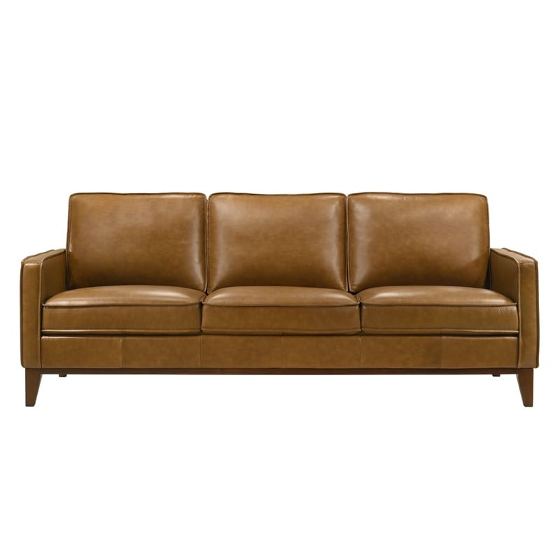 New Classic Furniture Caspar Leather Upholstered 3-Seater Sofa in Caramel