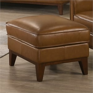 New Classic Furniture Caspar Leather Upholstered Ottoman in Caramel Brown