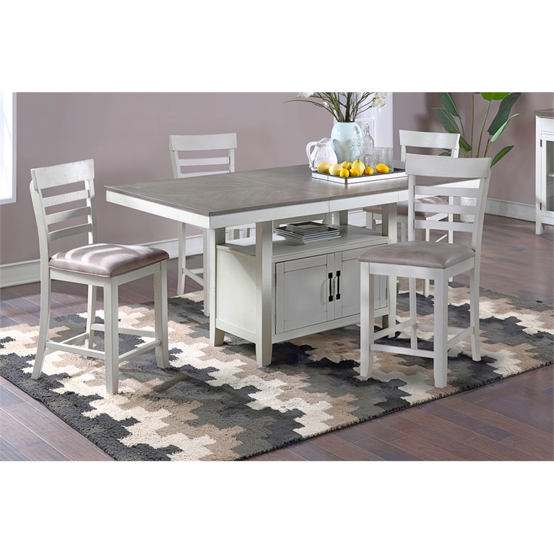 New Classic Furniture Richland 5-Piece Solid Wood Counter Table Set -White/Brown