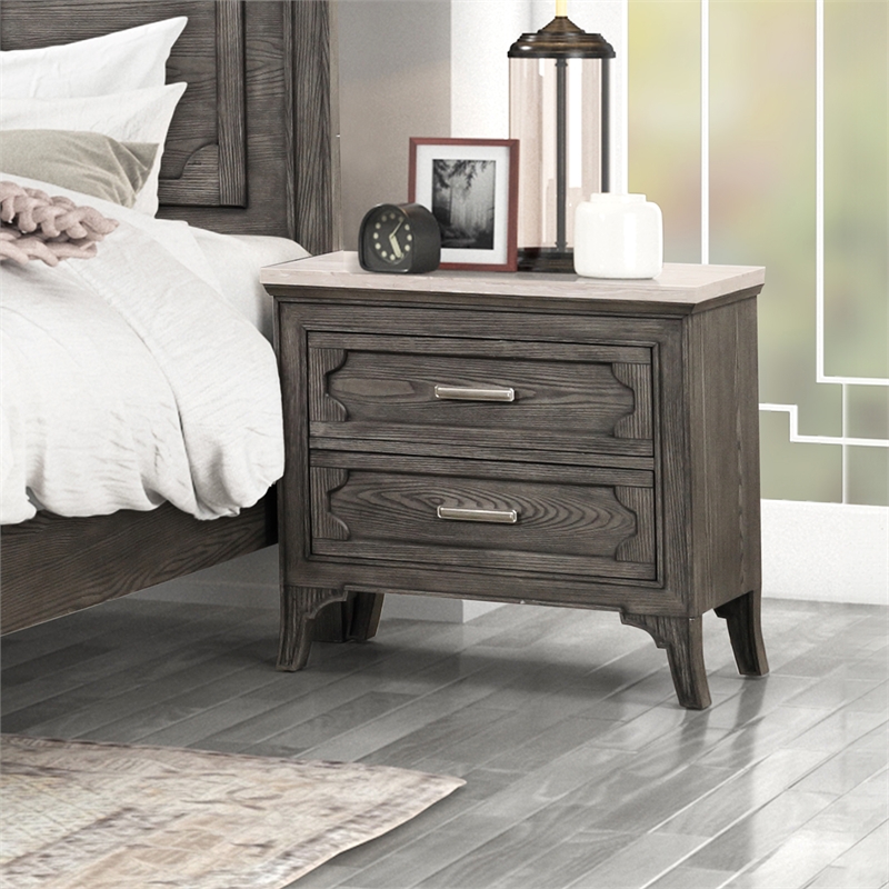 New Classic Furniture Lisbon Wood 2-Drawer Nightstand with Marble top in Gray