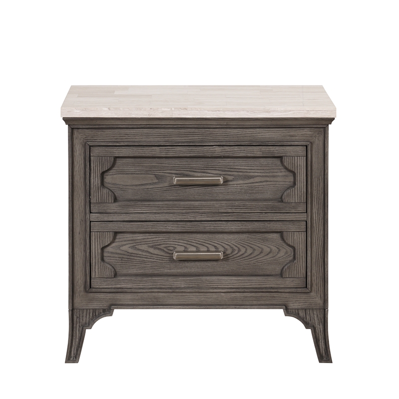 New Classic Furniture Lisbon Wood 2-Drawer Nightstand with Marble top in Gray