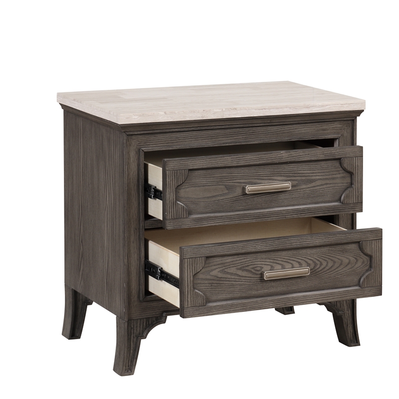 New Classic Furniture Lisbon Wood 2-Drawer Nightstand with Marble top in Gray
