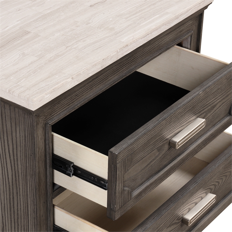 New Classic Furniture Lisbon Wood 2-Drawer Nightstand with Marble top in Gray