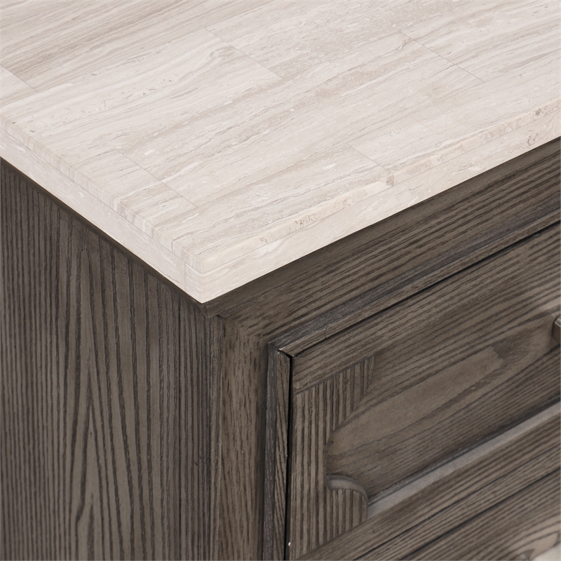 New Classic Furniture Lisbon Wood 2-Drawer Nightstand with Marble top in Gray