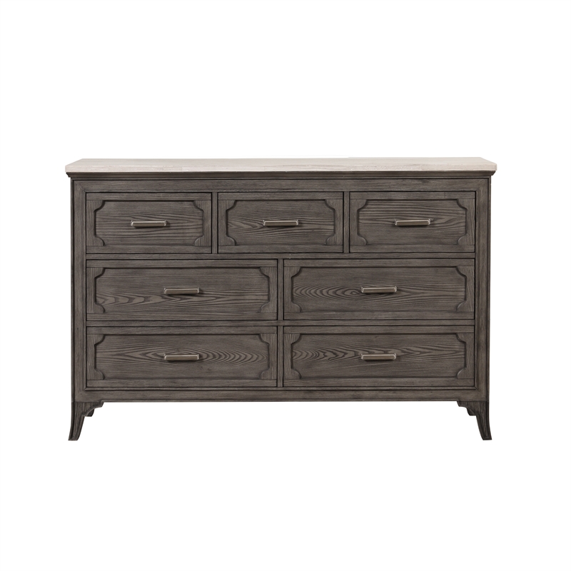 New Classic Furniture Lisbon Solid Wood 7-Drawer Dresser with Marble top in Gray
