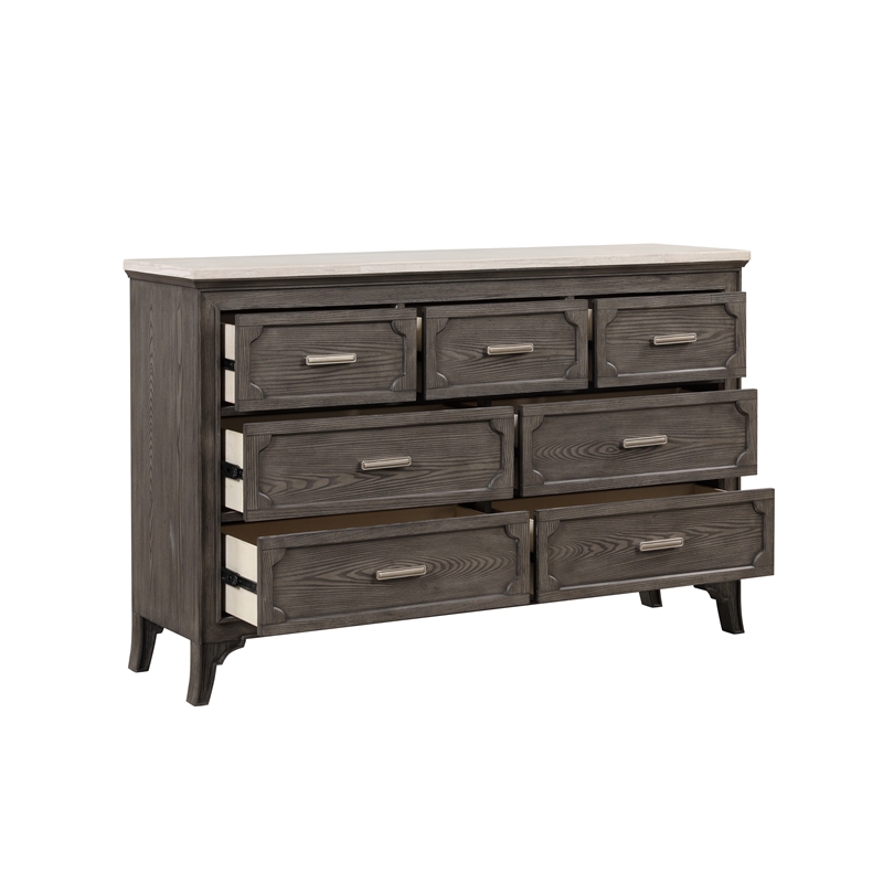 New Classic Furniture Lisbon Solid Wood 7-Drawer Dresser with Marble top in Gray