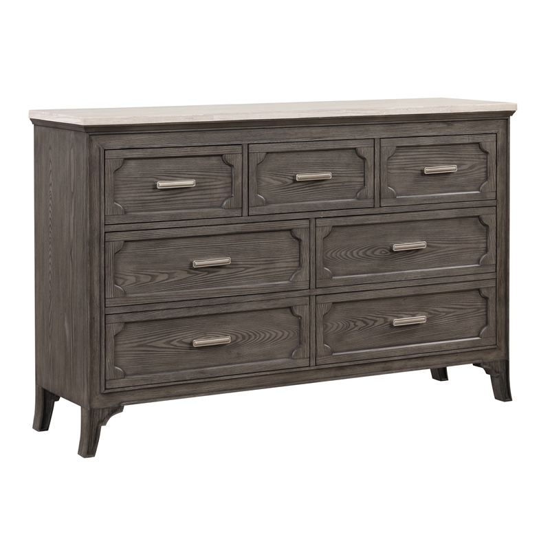 New Classic Furniture Lisbon Solid Wood 7-Drawer Dresser with Marble top in Gray