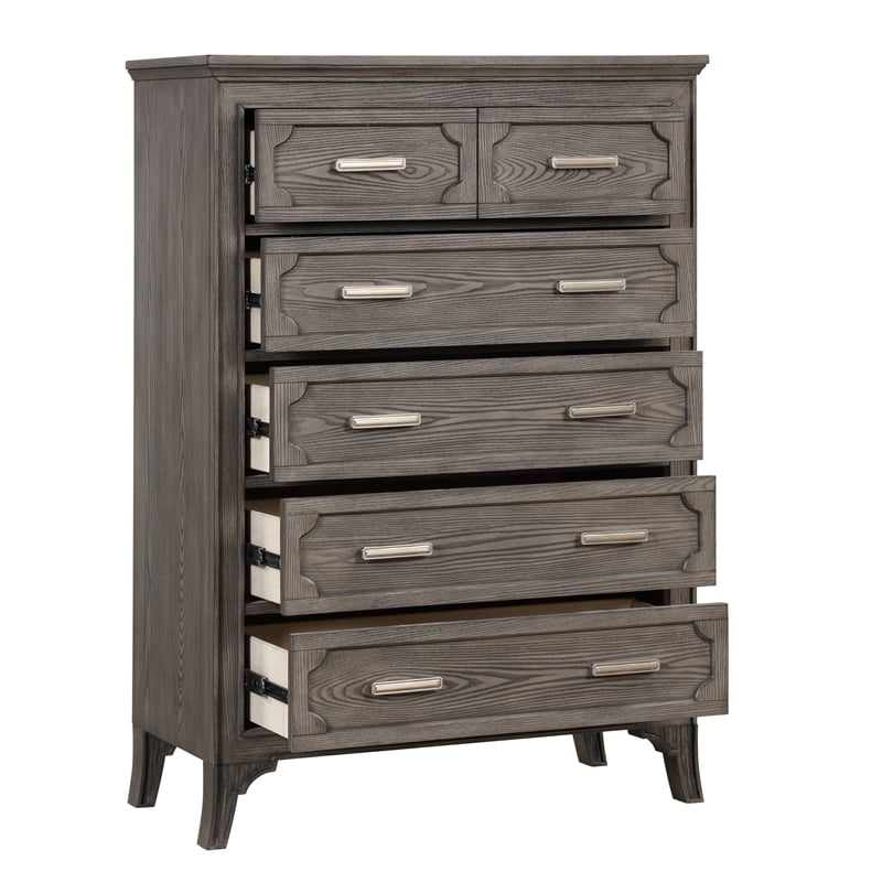 New Classic Furniture Lisbon Solid Wood 5-Drawers Bedroom Chest in Gray