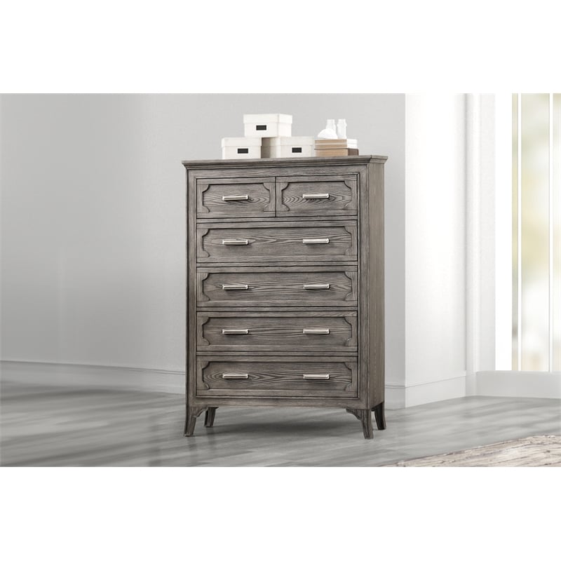 New Classic Furniture Lisbon Solid Wood 5-Drawers Bedroom Chest in Gray