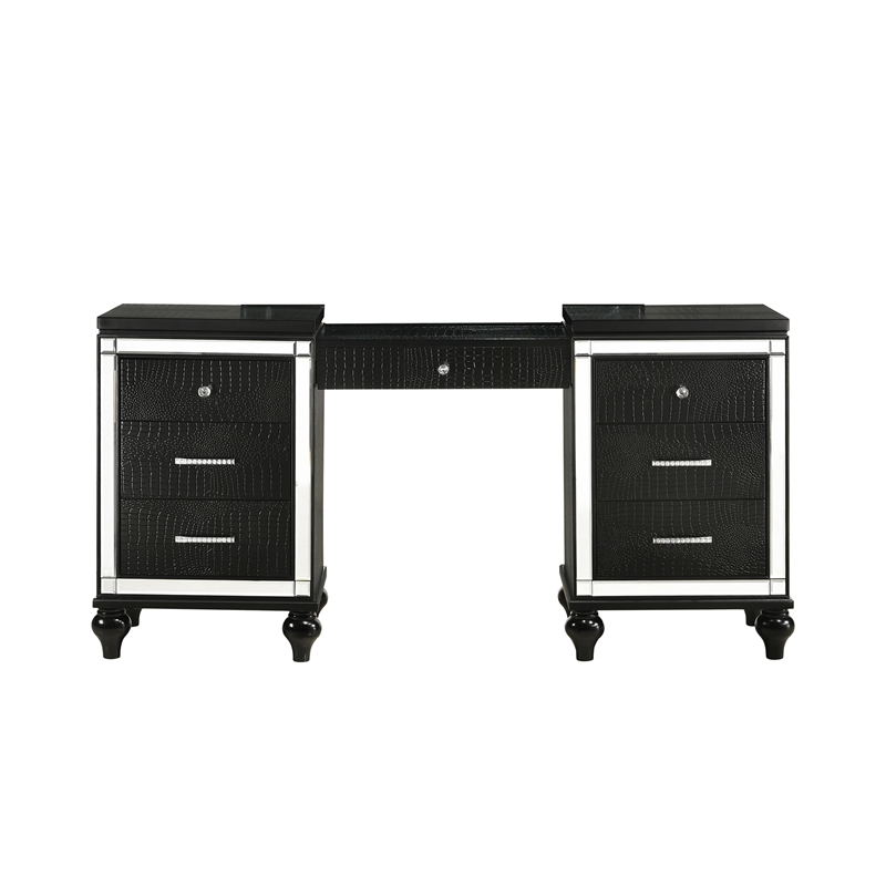 New Classic Furniture Valentine Solid Wood 7-Drawers Vanity in Black