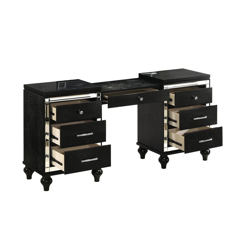 New Classic Furniture Valentine Solid Wood 7-Drawers Vanity in Black