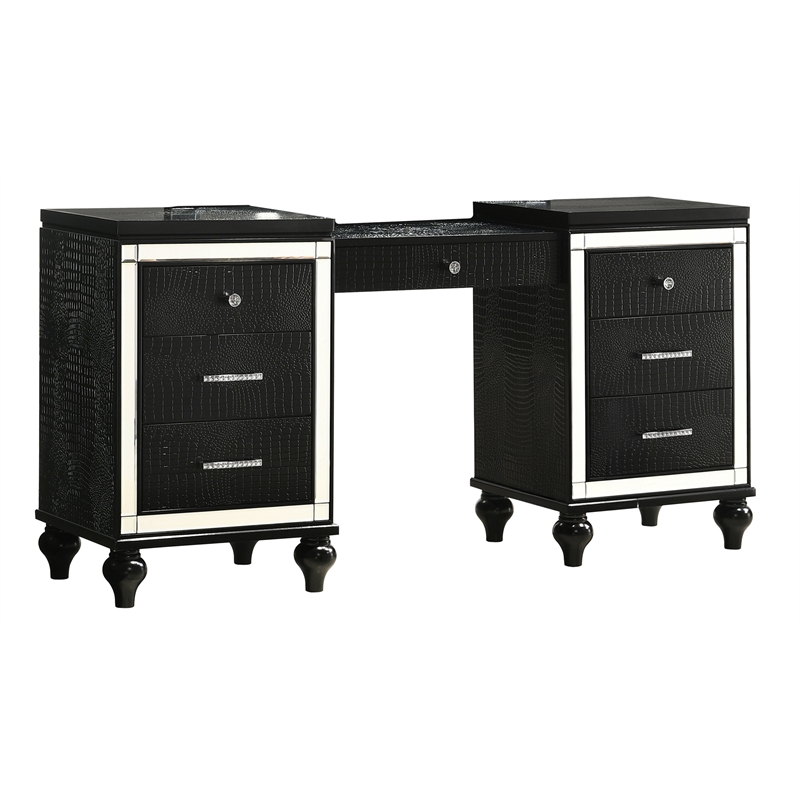 New Classic Furniture Valentine Solid Wood 7-Drawers Vanity in Black