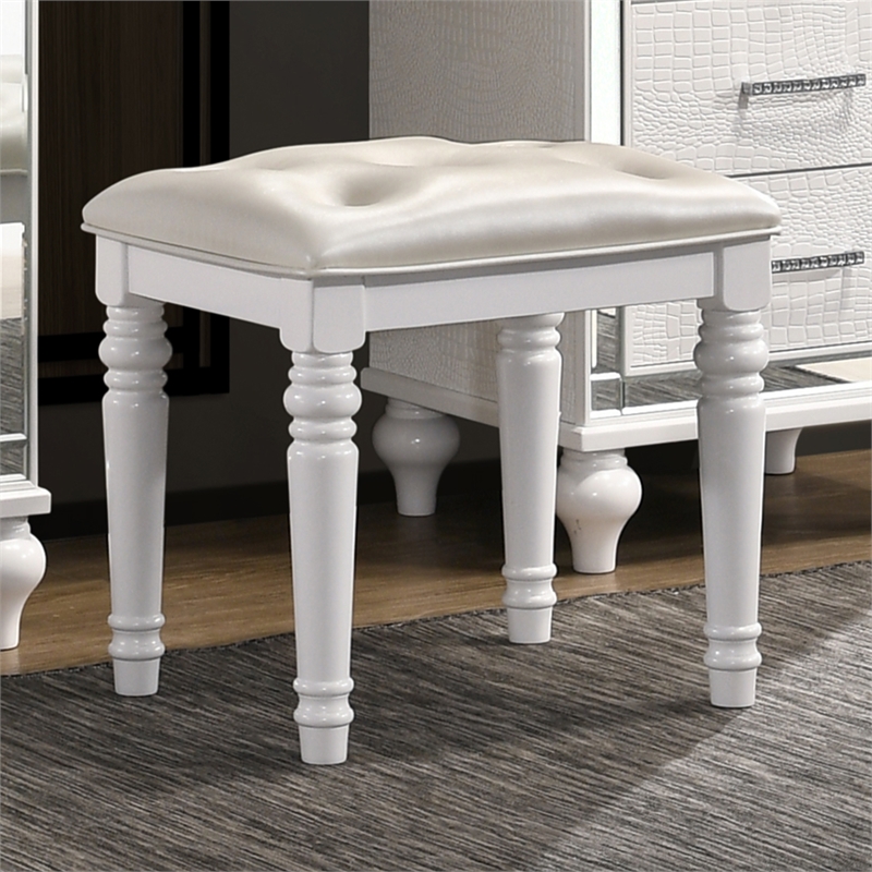 New Classic Furniture Valentine Wood Vanity Table Stool in White