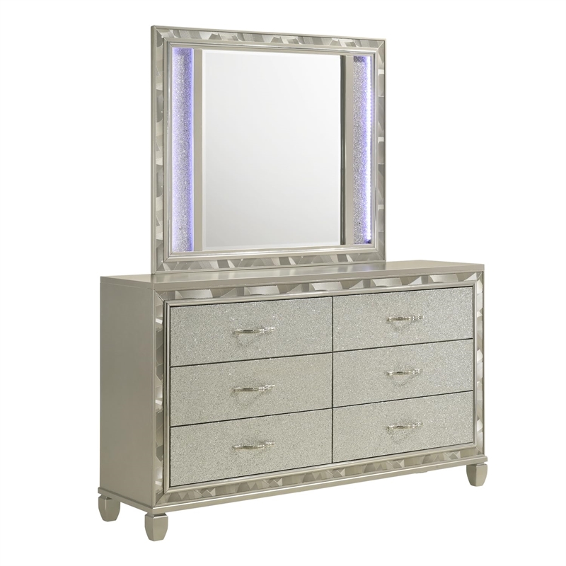 New Classic Furniture Radiance Solid Wood 6-Drawer Dresser in Platinum Silver