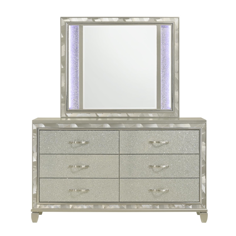 New Classic Furniture Radiance Solid Wood 6-Drawer Dresser in Platinum Silver