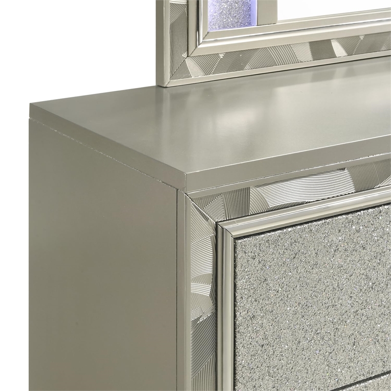 New Classic Furniture Radiance Solid Wood 6-Drawer Dresser in Platinum Silver