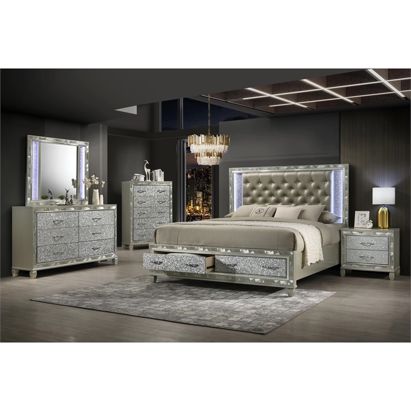 New Classic Furniture Radiance Solid Wood 6-Drawer Dresser in Platinum Silver