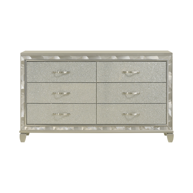 New Classic Furniture Radiance Solid Wood 6-Drawer Dresser in Platinum Silver