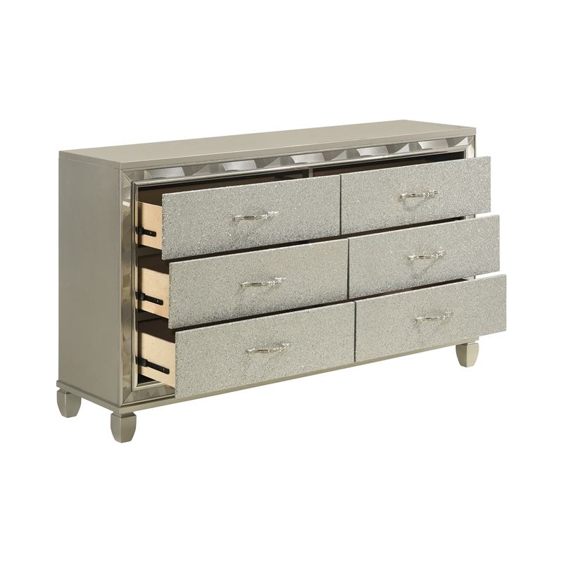 New Classic Furniture Radiance Solid Wood 6-Drawer Dresser in Platinum Silver