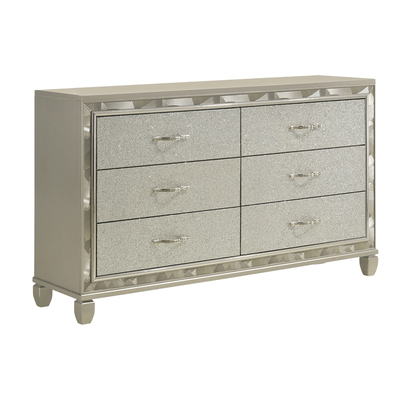 New Classic Furniture Radiance Solid Wood 6-Drawer Dresser in Platinum Silver