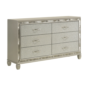 new classic furniture radiance solid wood 6-drawer dresser in platinum silver