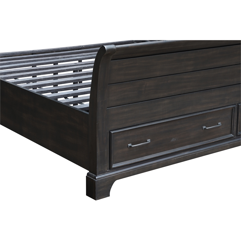 New Classic Furniture Stafford County Solid Wood Queen Storage Bed in Walnut