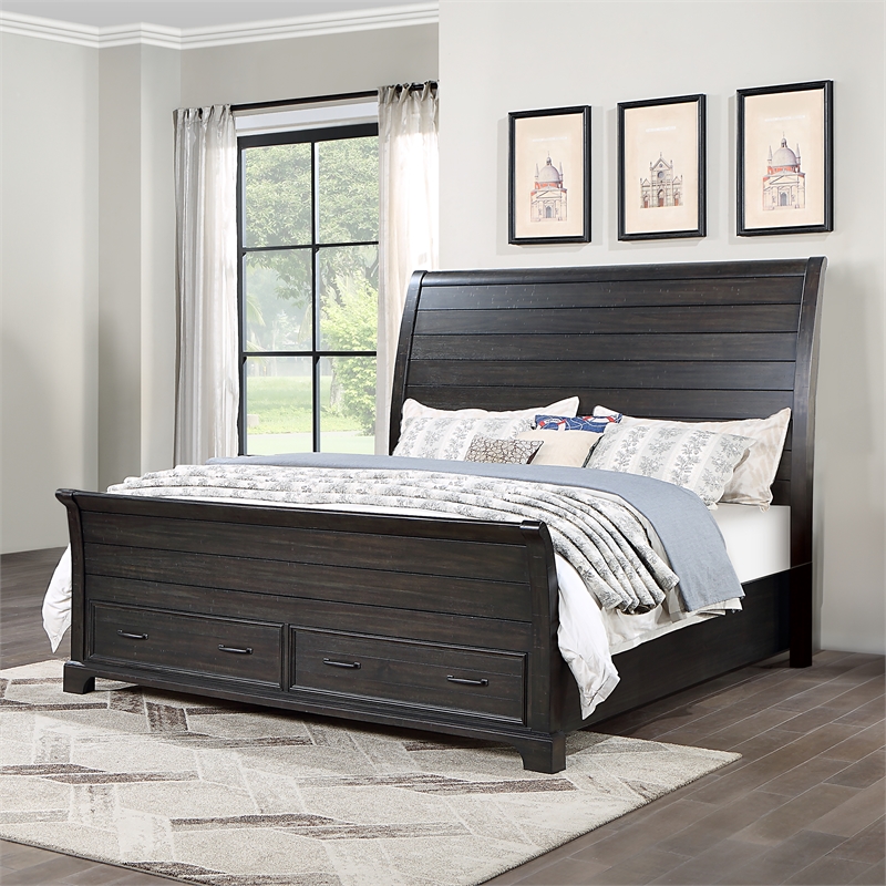 New Classic Furniture Stafford County Solid Wood Queen Storage Bed in Walnut