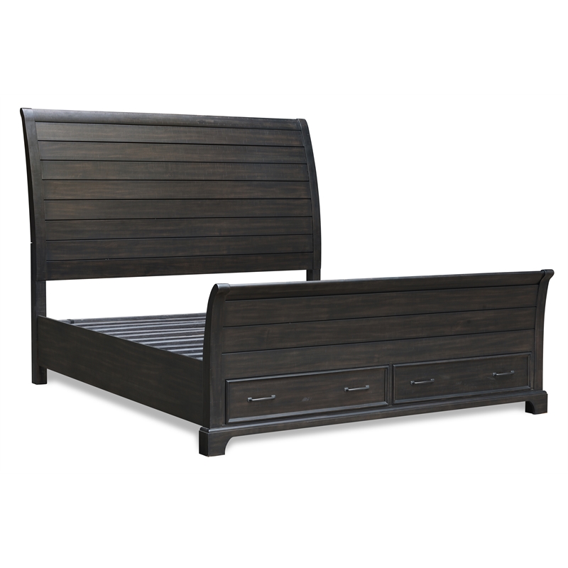 New Classic Furniture Stafford County Solid Wood Queen Storage Bed in Walnut