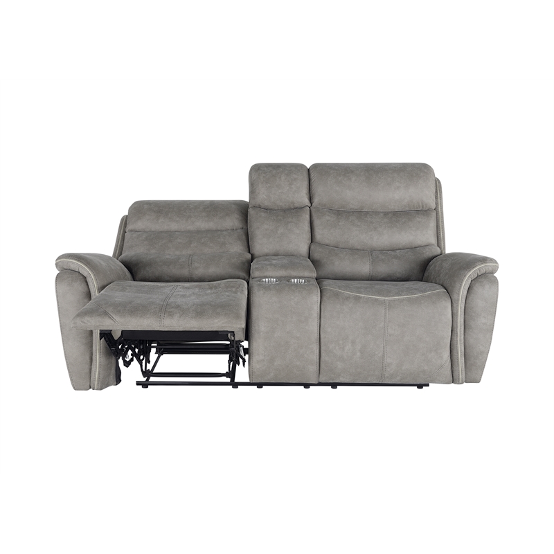 New Classic Furniture Kamari Polyester Console Loveseat w/Dual Recliners - Gray