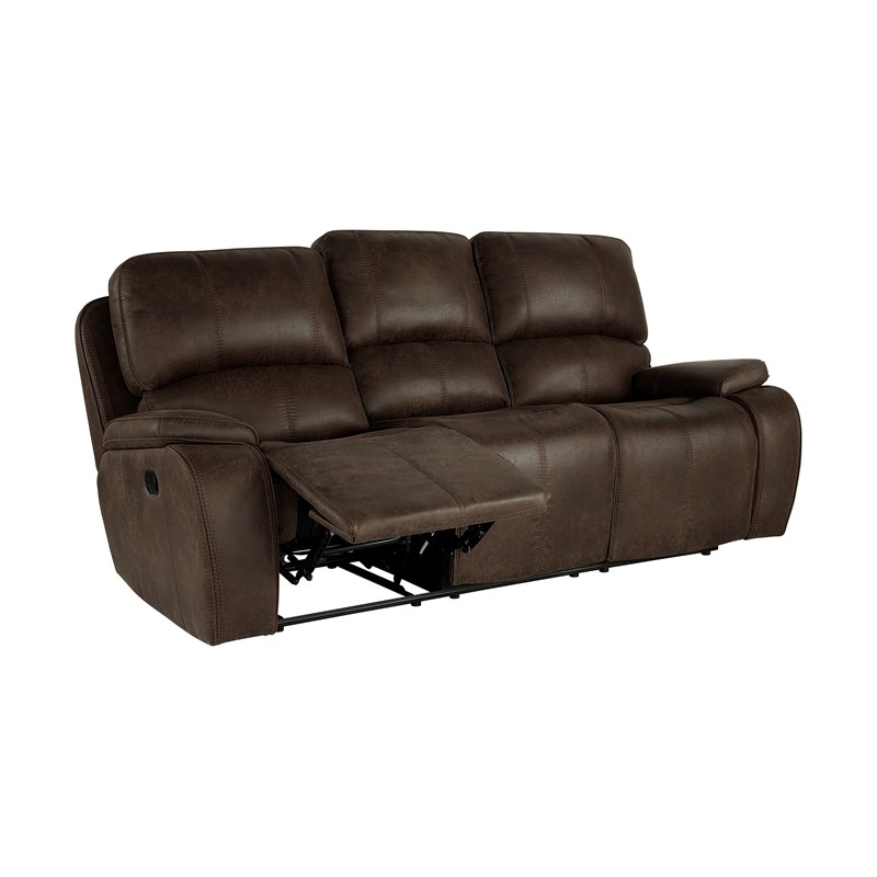 New Classic Furniture Brookings Polyester Fabric Sofa w/Dual Recliners in Brown