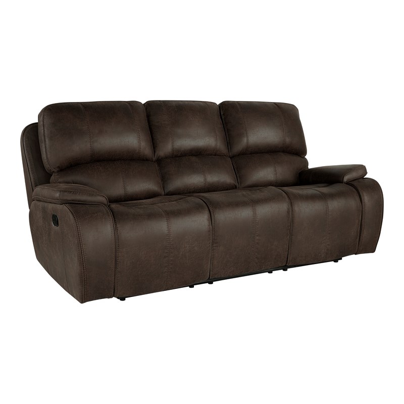 New Classic Furniture Brookings Polyester Fabric Sofa w/Dual Recliners in Brown
