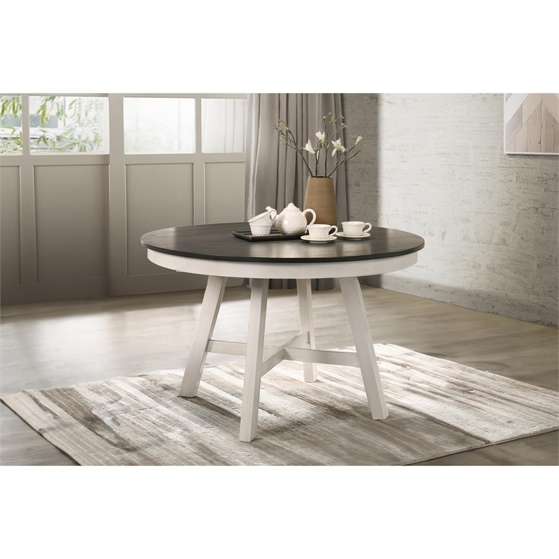 New Classic Furniture Maisie Solid Wood Round Dining Table in White/Brown