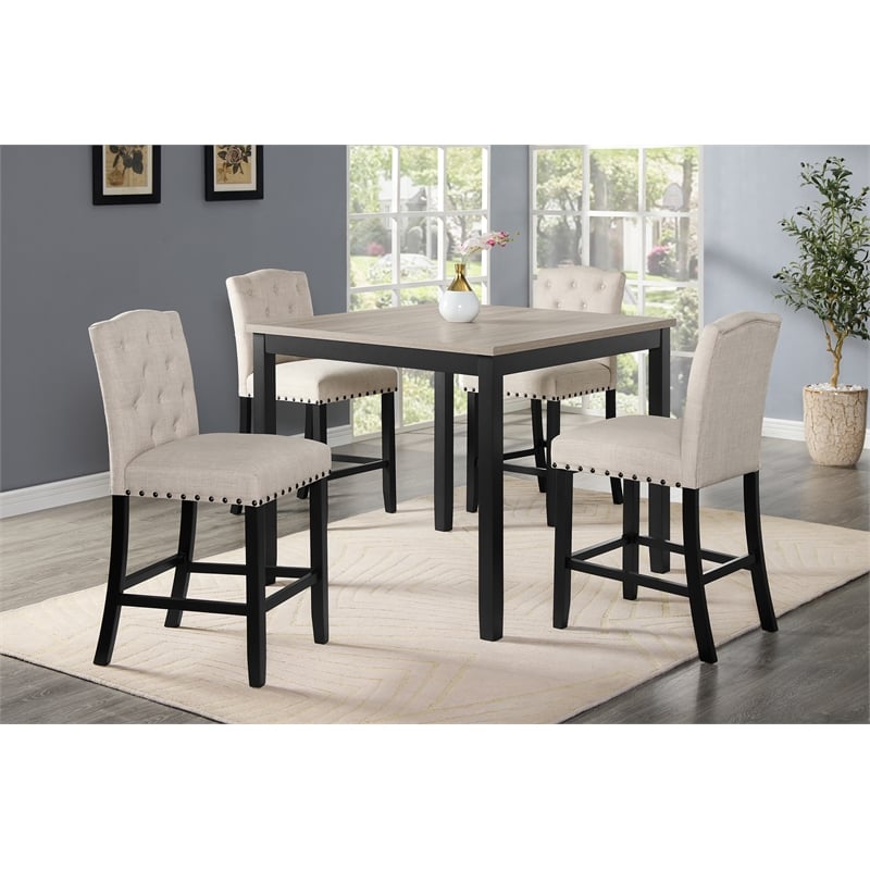 New Classic Furniture Daphne 5-Piece Solid Wood Counter Dining Set in Natural