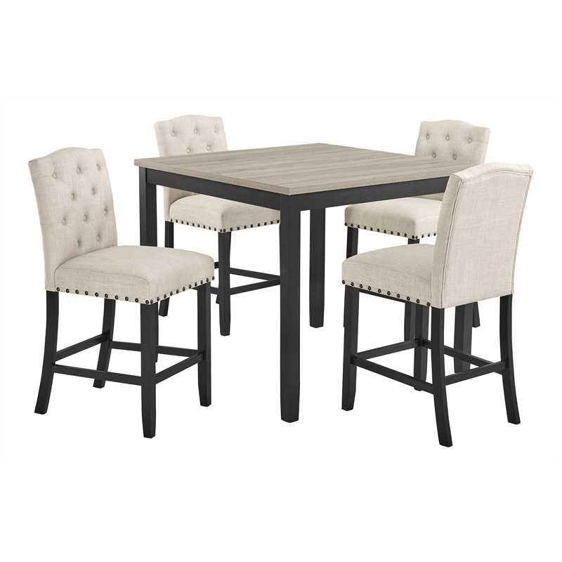 New Classic Furniture Daphne 5-Piece Solid Wood Counter Dining Set in Natural