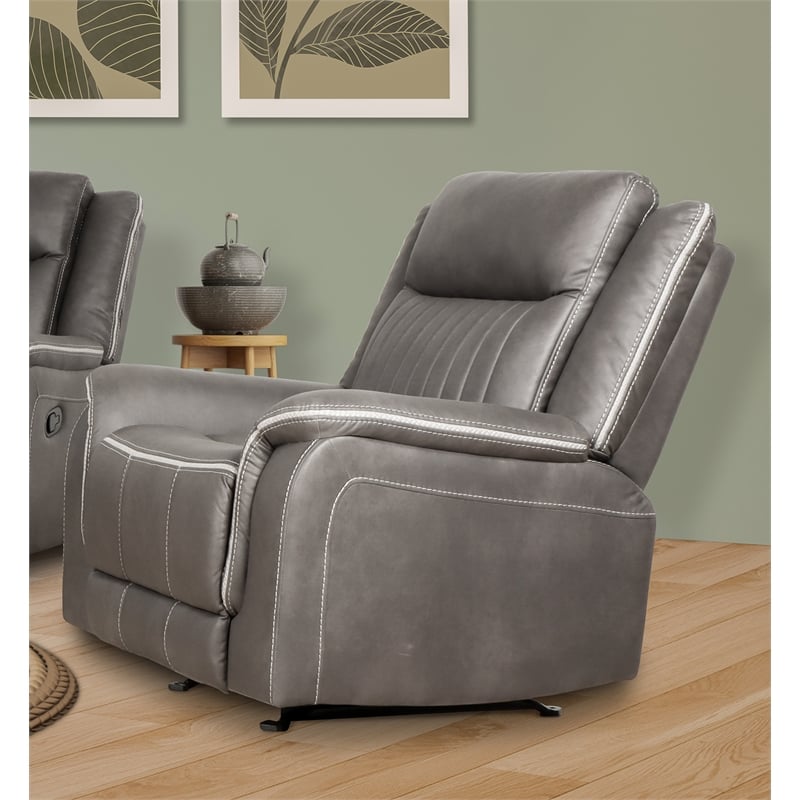 New Classic Furniture Enzo Polyester Fabric Glider Recliner in Gray