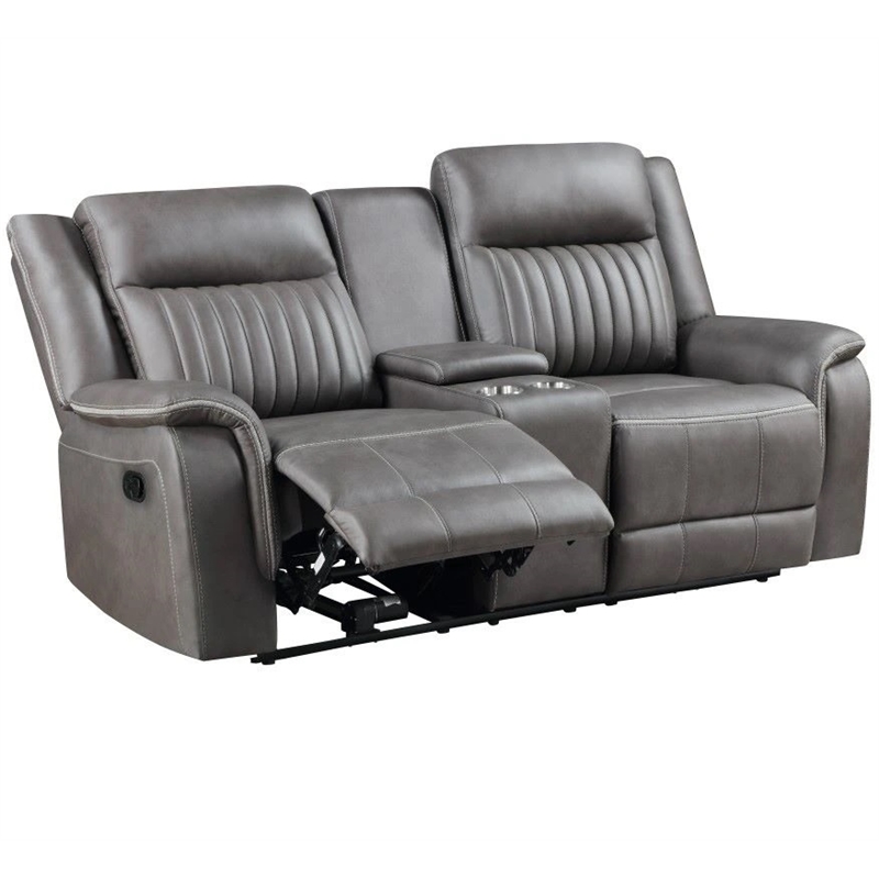 New Classic Furniture Enzo Polyester Fabric Loveseat with Dual Recliners in Gray