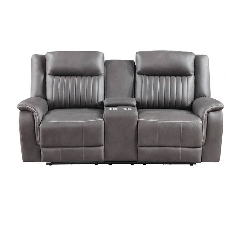 New Classic Furniture Enzo Polyester Fabric Loveseat with Dual Recliners in Gray