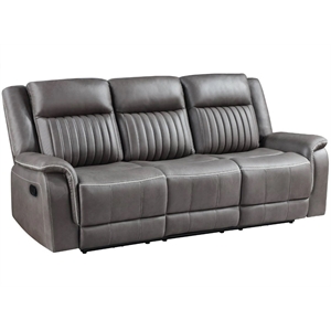 New Classic Furniture Enzo Polyester Fabric Sofa with Dual Recliners in Gray