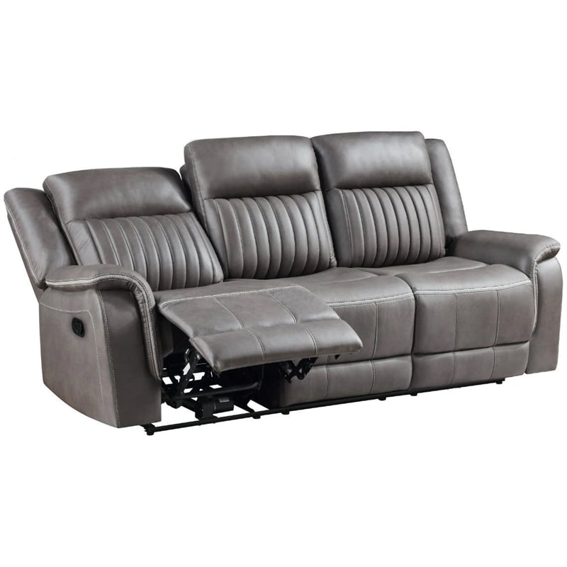 New Classic Furniture Enzo Polyester Fabric Sofa with Dual Recliners in Gray