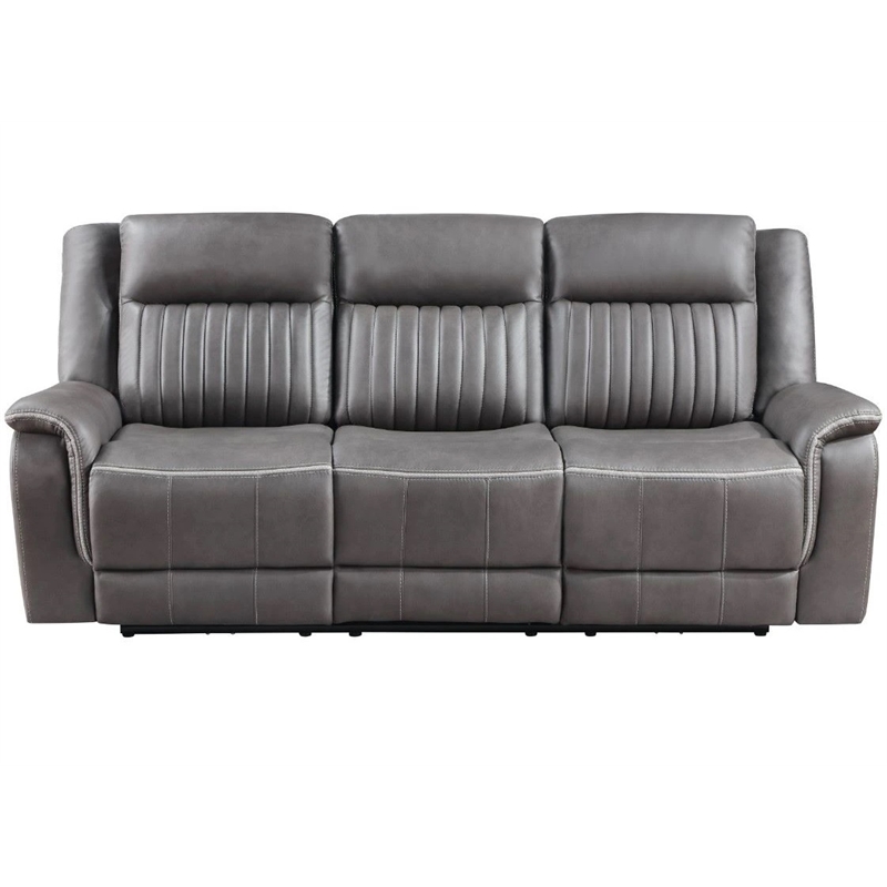 New Classic Furniture Enzo Polyester Fabric Sofa with Dual Recliners in Gray