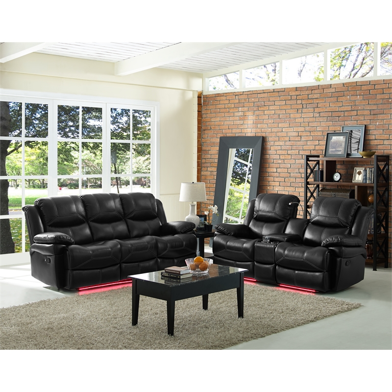 New Classic Furniture Flynn 2-Piece Polyester Manual Sofa & Loveseat Set - Black