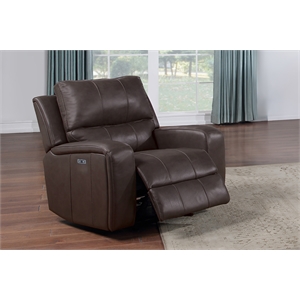 New Classic Furniture Linton Leather Glider Recliner w/ Power Footrest in Brown