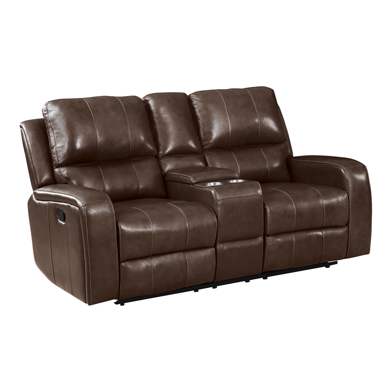 New Classic Furniture Linton Leather Console Loveseat w/Dual Recliners in Brown