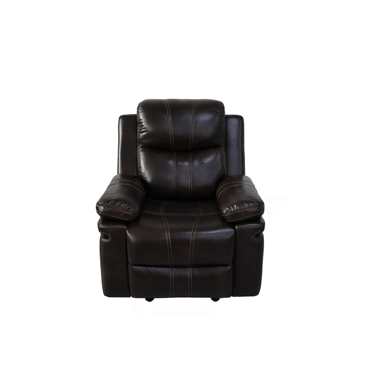 New Classic Furniture Kellen Faux Leather Upholstered Glider Recliner in Brown